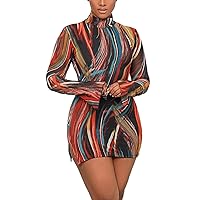 Womens Spring Dresses 2024 Dressy,Europe and The United States Women's Nightclub Sexy Print Open Flared Sleeve