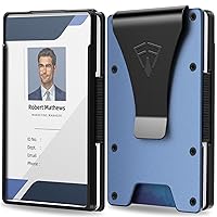 Wallet for Men with Transparent ID Card Holder - Slim Mens Wallet with RFID Blocking Technology - 15 Card Holder Capacity - Metal Money Clip for Bill Holder - Box Packaged - Gift for Him(Blue)