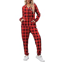 Ekouaer Christmas Women's Non-Footed Onesie Adult Comfy Onesie Pajamas Hooded onesie for Women S-XXL