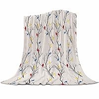 Abstract Super Soft Cozy Flannel Fleece Blanket- Retro Yellow Blue Red Birds Branch Lightweight Comfy Throw Blanket for Bed/Couch/Sofa/Camping 50 x 60 Inche
