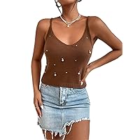 Women's Tops Sexy Tops for Women Women's Shirts Pearls Beaded Cami Knit Top