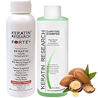 KERATIN RESEARCH Brazilian Keratin Hair Treatment Complex Blowout 2x 120ml LONG Lasting Keratin Treatment with Argan Oil Straightening Smoothing Professional Results Keratina (FORTE)