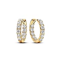 PANDORA Timeless Sparkling Range Eternity Earrings in Sterling Silver with Gold-Plated Alloy and Cubic Zirconia 263002C01, Sterling Silver, Cubic Zirconia