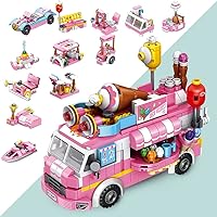 Girls Building Blocks Toys 553 Pieces Ice Cream Truck Set Toys for Girls 25 Models Pink Building Bricks Toys STEM Toys Construction Play Set for Kids Best Gifts for Girls Age 6-12 and Up