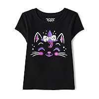 The Children's Place Baby Girls' and Toddler Halloween Short Sleeve Graphic T-Shirt, Cute Cat, 12-18 Months