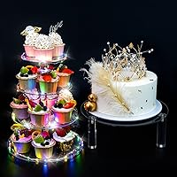 2 Pack Acrylic Cupcake Display Stands, Clear Tiered Cupcake and Cake Stands for Dessert Table Bakery Décor, Buffet at Birthday, Wedding, Party, Baby Shower (Light String Included)