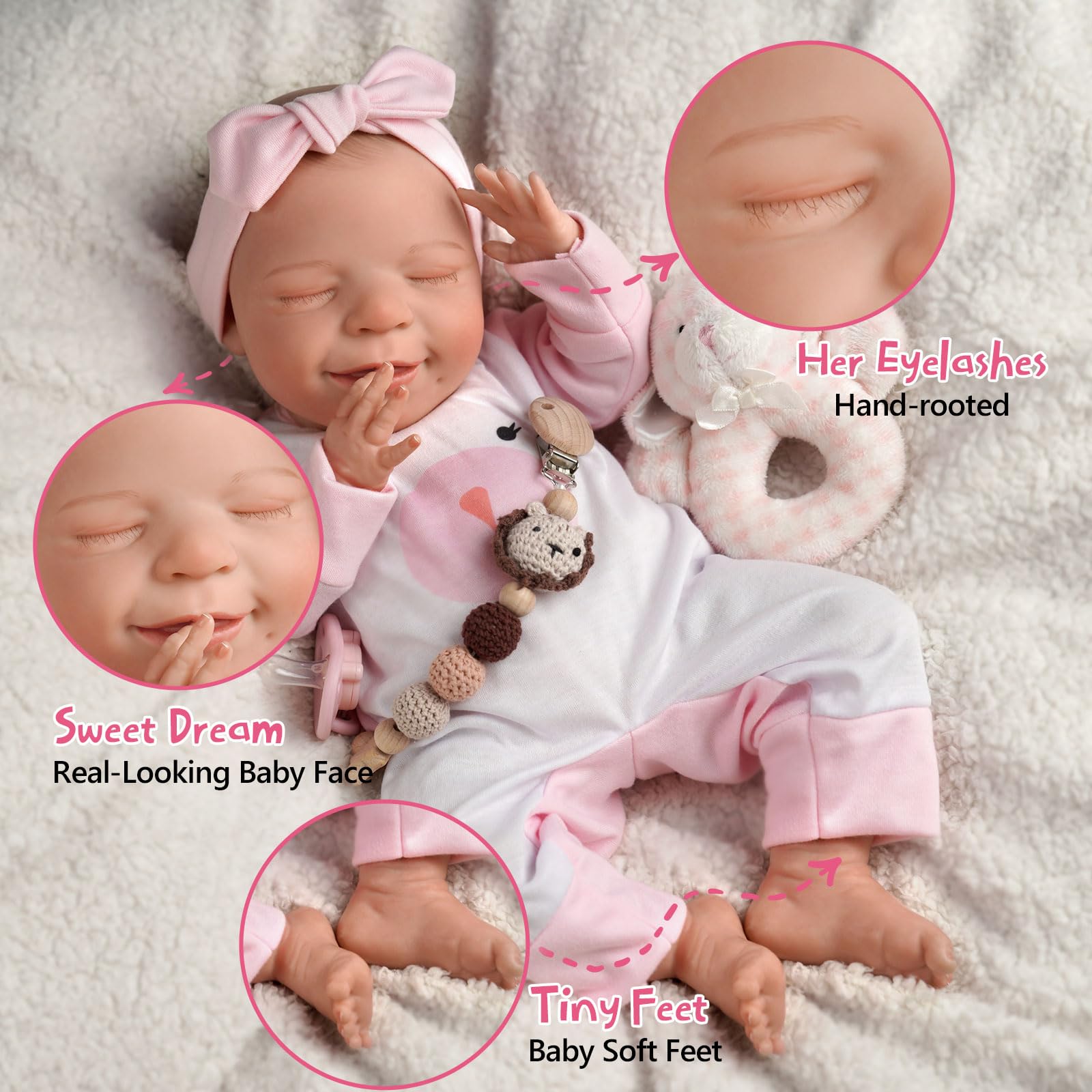 BABESIDE Lifelike Reborn Baby Dolls - 20-Inch Sweet Smile Real Life Realistic-Newborn Full Body Vinyl Sleeping Baby Girl with Toy Accessories Gift Set for Kids Age 3+