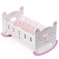 ROBOTIME Toy Baby Doll Crib for 18 Inch Dolls, Wooden Doll Cradle Bed Furniture with Pink Pad, Blanket, and Pillow, Gift for Ages 3+