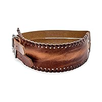 Bling Jewelry Unisex Hippies Retro Bikers Punk Rocker Thick Wristband Two Strap Whip Stitch Cuff Bracelet For Men Teens Women Genuine Brown Leather Wide Adjustable Belt Buckle