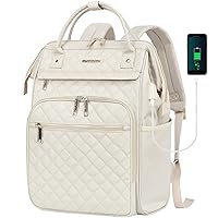 EMPSIGN 17 Inch Laptop Backpack for Women, Work Business Travel Computer College Bags, Large Capacity Water-repellent Quilted Casual Daypack with USB Port, Beige