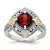925 Sterling Silver With 14k Diamond and Garnet Ring Jewelry for Women - Ring Size Options: 6 7 8