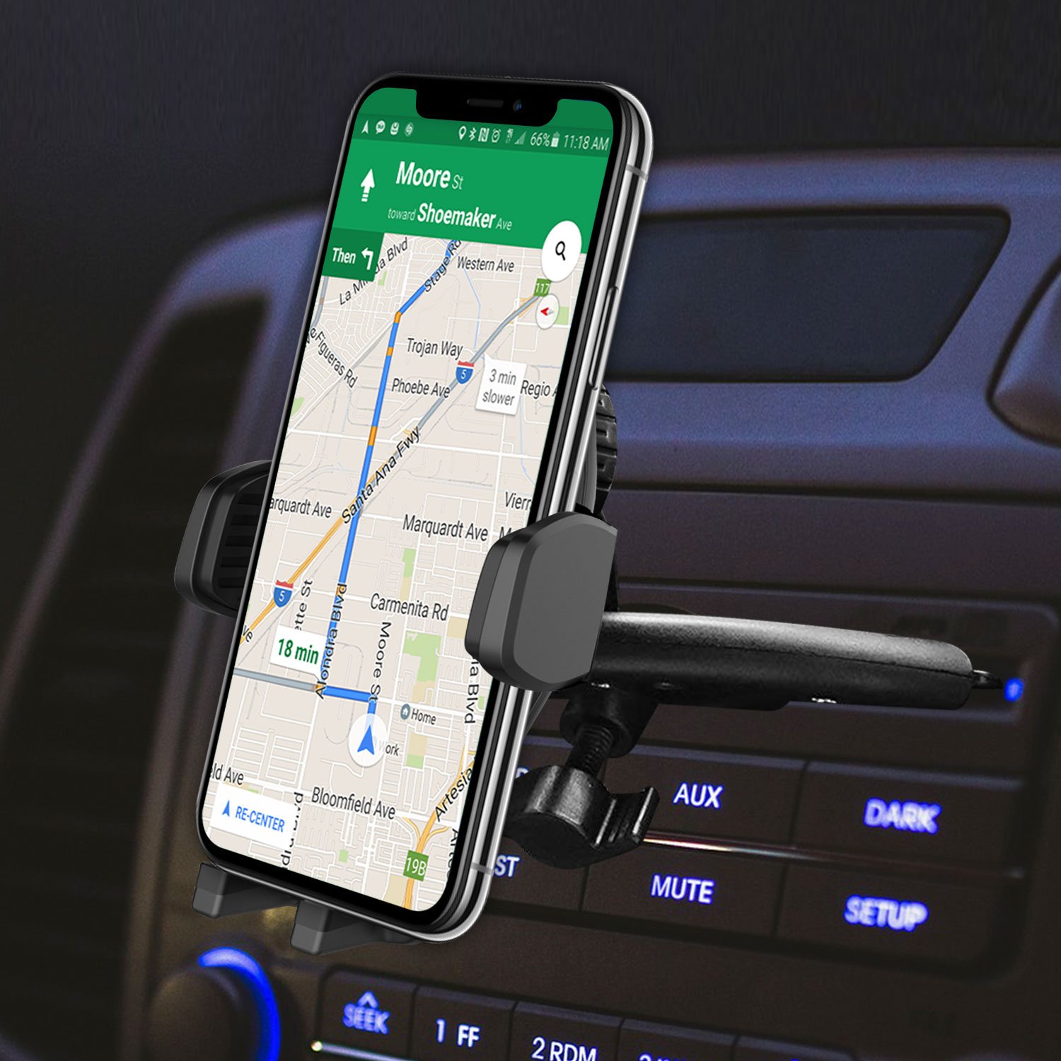 Cellet CD Slot Car Phone Holder Mount Cradle Three Side Grips One Touch Design Compatible to iPhone 14 Pro Max Plus 13 12 11 Xs Xr X 8 Plus Samsung Note, Galaxy, Flip Google Pixel, Moto, GPS Map