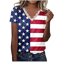 Juniors Short 3/4 Length Sleeve Tops USA Flag Loose Fit Long Blouses for Women Crewneck Summer Fall Shirt 2024