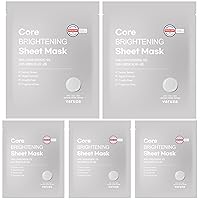 Core Brightening Sheet Mask with Niacinamide Serum 5% and Biodegradable Sheet - for Nourishing, Hydrating, Glow Skin - Cruelty Free, Fragrance Free 5 Count