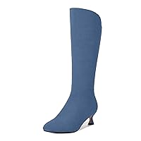SKYSTERRY Womens Dress Zip Suede Evening Round Toe Kitten Low Heel Knee High Boots 2 Inch