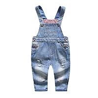 KIDSCOOL SPACE Baby & Little Boys/Girls Blue & Black Denim Overalls,Jean Workwear