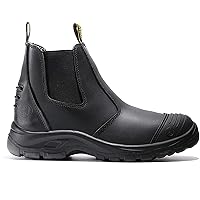 DIIG Work Boots for Men, Steel/Soft Toe Waterproof Working Boots, Slip Resistant Anti-Static Slip-on Safety Working Shoes