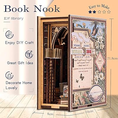 CUTEBEE DIY Book Nook Kit, DIY Dollhouse Booknook Bookshelf Insert Decor  Alley, Bookends Model Build-Creativity Kit with LED Light (Butterfly of