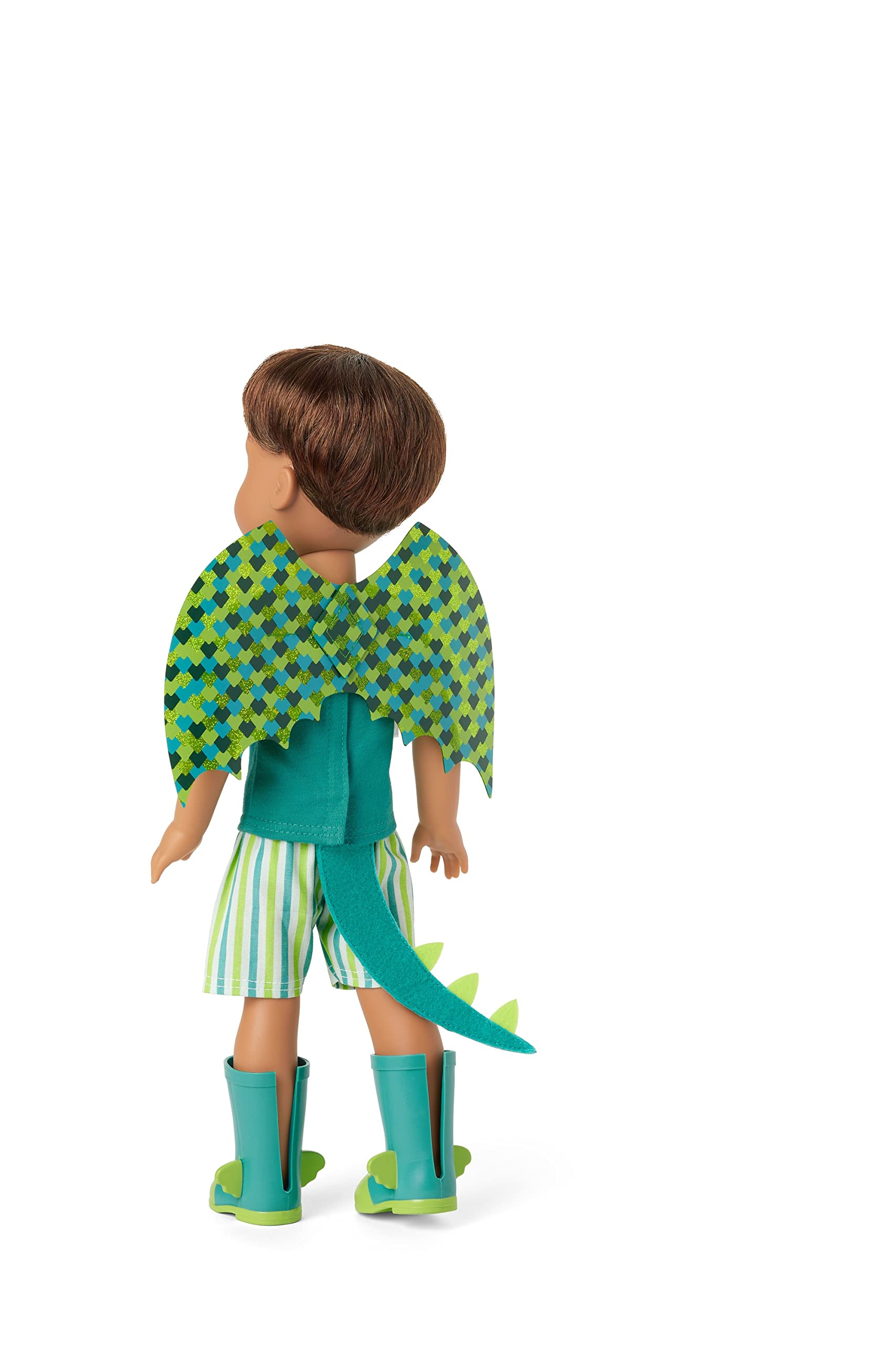 American Girl WellieWishers Bryant 14.5-inch Doll with Green Eyes, Medium Skin, Freckles, Brown Hair, a Short-Sleeved T-Shirt, Blue-and-Green Striped Shorts, Glittery Dragon Wings, Ages 4+