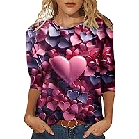 Batwing Tops for Women Women Suitable Tops Round Neck Three Quarter Sleeve Comfortable Floral Print Blouse T S