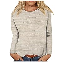 Fall Long Sleeve Shirts for Women Round Neck Long Sleeve Pullover Casual Tees Printed Blouses Loose Tunic Tops
