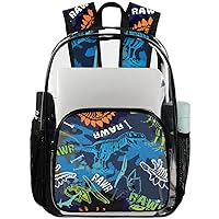 Dinosaur Abstract Animals Clear Backpack Heavy Duty Transparent Bookbag for Women Men See Through PVC Backpack for Security, Work, Sports, Stadium
