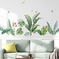 wondever Tropical Leaf Wall Stickers Green Palm Banana Leaves Peel and Stick Wall Art Decals for Living Room Bedroom TV Background