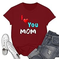 Mothers Day Tshirt for Mom Tshirt Women Mother's Day T-Shirt Basic Tees Fashion Pattern Crew Neck Short Sleeve Tops