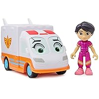DC Comics Disney Junior Firebuds, Violet and Axl, Action Figure and Ambulance Toy with Interactive Eye Movement, Kids’ Toys for Boys and Girls Aged 3 and up