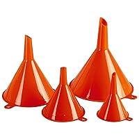 Plastic Funnel for Automotive Use - Kitchen Funnels for Filling Bottles, Jars, Containers or Lab Use - Oil Funnel for Gas, Car Oil, Lubricants and Fluids (Orange-4 Pack)