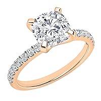 Cushion & Round Lab Grown White Diamond Solitaire Cushion Cut Engagement Ring for Women in 10K Gold