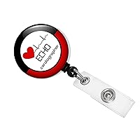 Echo Tech Echocardiographer Echocardiogram Tech Echocardiography Retractable Badge Holder (Red and Black_NBSO)