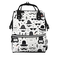 Diaper Bag Backpack Beard hat black white pattern Maternity Baby Nappy Bag Casual Travel Backpack Hiking Outdoor Pack