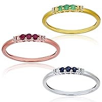 DECADENCE 14K Tricolor W-Y-R Gold Cubic Zirconia Round & 2mm Round Multicolor Satin Stackable 3-pcs Ring