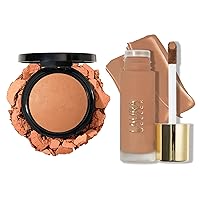 LAURA GELLER Double Take Liquid & Baked Powder Foundation (2 PC) - Tan - Buildable Medium to Full Coverage - Natural Matte Finish