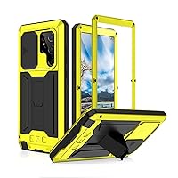 Aluminum Metal Case with Screen Protector for Samsung Galaxy S22 Ultra, Doom Armor Military Heavy Duty Shockproof Kickstand Full Cover (Color : Yellow, Size : S22pro)