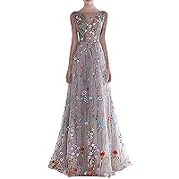 Women's Women's Floral Embroidery Prom Party Dress Long 3D Flower Evening Dresses