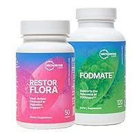 Microbiome Labs RestorFlora Probiotic Supplement, Saccharomyces & Spore-Based Probiotics (50 Capsules) + FODMATE Digestive Enzymes to Help Break Down FODMAPs (120 Capsules) - 2 Product Bundle