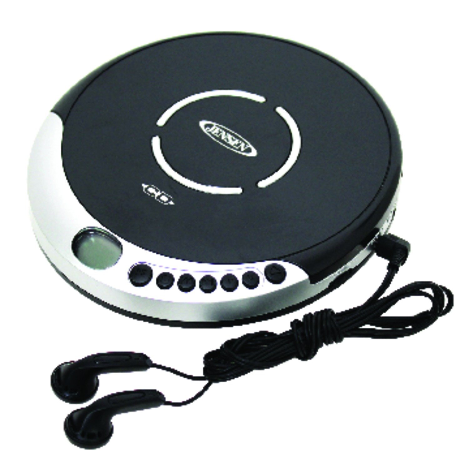 Jensen CD Portable Personal CD Player with 60 Seconds Anti-Skip Protection, FM Radio & Bass Boost + Stereo Earbuds - Black