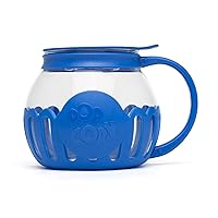Ecolution Patented Micro-Pop Microwave Popcorn Popper with Temperature Safe Glass, 3-in-1 Lid Measures Kernels and Melts Butter, Made Without BPA, Dishwasher Safe, 1.5-Quart, Blue