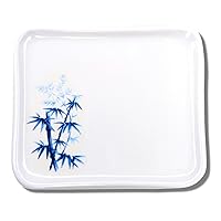 Needzo Classic White Melamine Square Plate with Bamboo Tree Design, Dishwasher Safe Japanese Dinner Plates and Kitchenware for Serving, 4.75 Inches