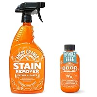 ANGRY ORANGE Pet Stain and Odor Remover - 2 Spray Pack - 32 oz Dog, Ferret, Rabbit & Cat Urine Enzyme Cleaner - 8 oz Strong Pet Odor Eliminator Concentrate - for Pee on Carpet, Furniture, Tile, Wood