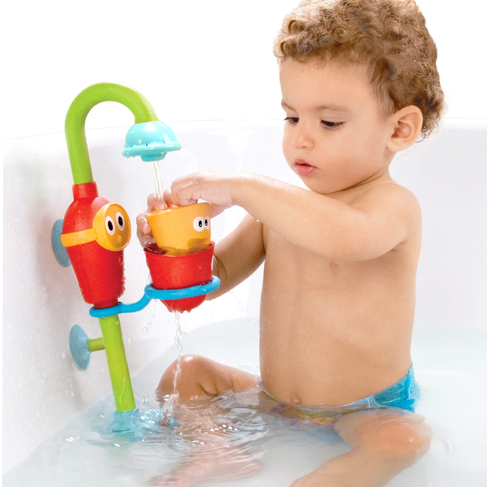 Yookidoo Toddler Bath Toy - Flow N Fill Spout - Three Stackable Play Cups and Water Spray Spout for Kids Bathtime Fun
