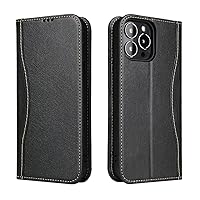 Genuine Leather Flip Case for iPhone 13 Pro,Classic Gun Leather Wallet Case Magnetic Closure Kickstand Card Slot