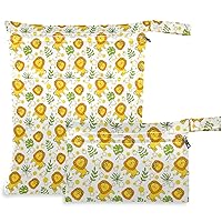 visesunny Cute Lion Palm Star 2Pcs Wet Bag with Zippered Pockets Washable Reusable Roomy Diaper Bag for Travel,Beach,Daycare,Stroller,Diapers,Dirty Gym Clothes,Wet Swimsuits,Toiletries