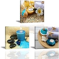 SPA Wall Art Decor for Bedroom, SZ Still Life Canvas Prints of Blue Sands, Candles & Stones, Massage Treatment Pictures (Waterproof Artwork, 1