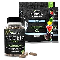 KaraMD Pure I.V. + GutBio Max - Special Bundle - Variety Flavor Hydration Packets (16 Sticks) & Powerful Supplement for Prebiotics, Postbiotics & Probiotics (120 Capsules)