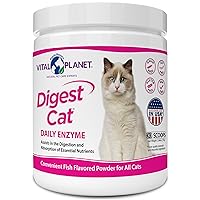 Digest Cat Digestive Pancreatic Enzyme Blend with Pumpkin and Ginger to Support the Pancreas and Healthy Digestion with Pancreatin, Salmon Flavored Powder for Cats - 111 Grams 30 Scoops