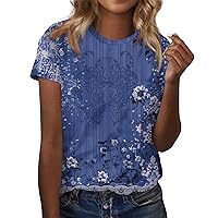 Women's Tops Casual Round Neck Easter Printed Short Sleeve T-Shirt Tops, S-3XL