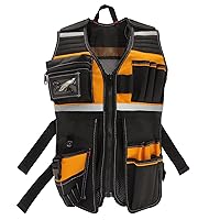 Tool Vest with Power Drill Bag & Zipper bag,Size Adjustable Vest with Multi-Pockets, Cooling Mesh, Black